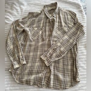 Lucky Brand Cream & Grey Plaid Button Down Women’s Shirt